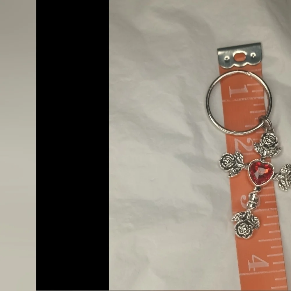 Silver Tone Cross Heart Charm Keychain Bag